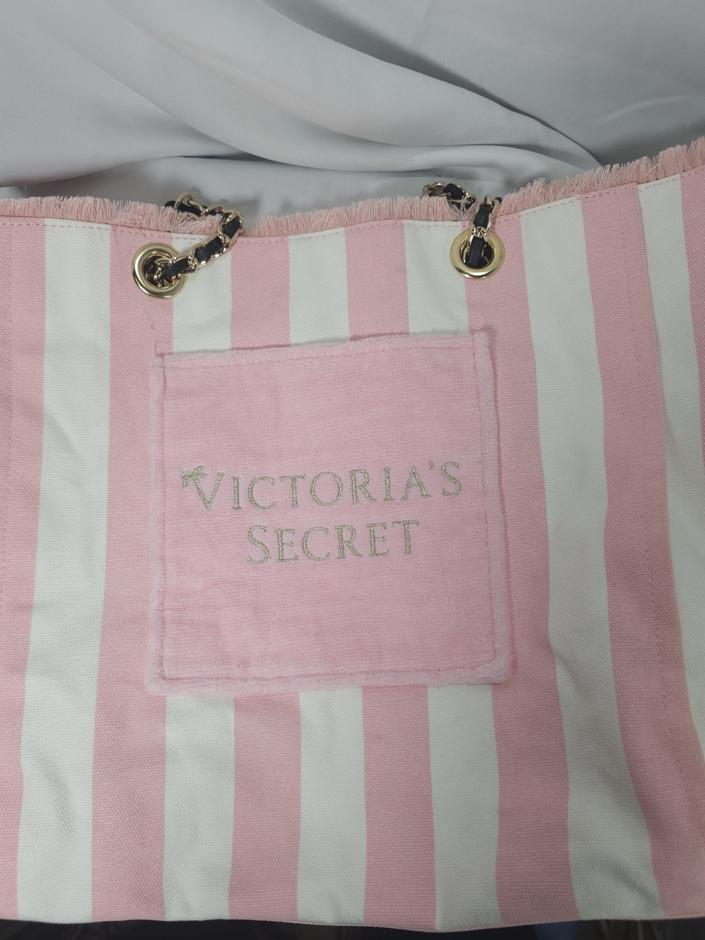 Victoria's Secret Pink & White Stripe Tote Bag